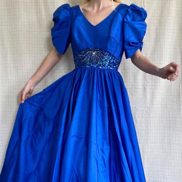 Vintage Mike Benet Formols Royal Blue Women Dress Size 16 Made In USA - Picture 1 of 16